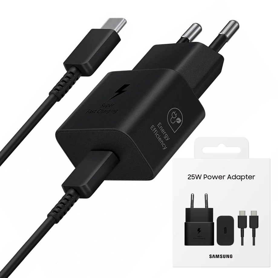 Зарядно USB-C, 25W + Type-C кабел - Samsung (EP-T2510XWEGEU) - черно (блистерна опаковка)