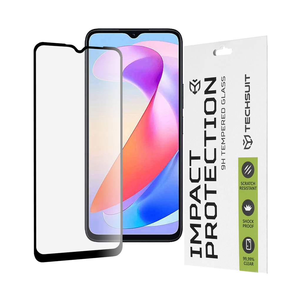 Капак за Honor X6a - Techsuit 111D Full Cover / Full Glue Glass - Черен