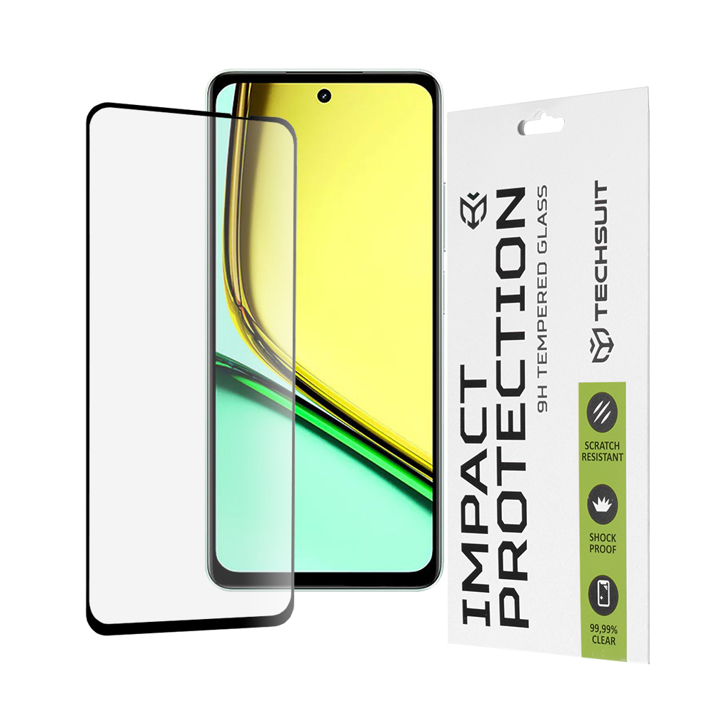 Капак за Realme C67 4G - Techsuit 111D Full Cover / Full Glue Glass - Черен