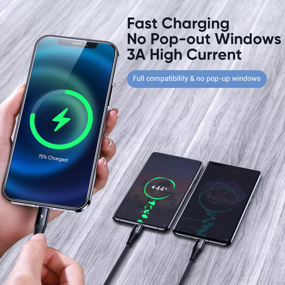 JoyRoom - Charging Cable 3in1 (S-1230G4) - USB to Lightning, Type-C, Micro-USB, Fast Charge, 3A, 1.2m - Black