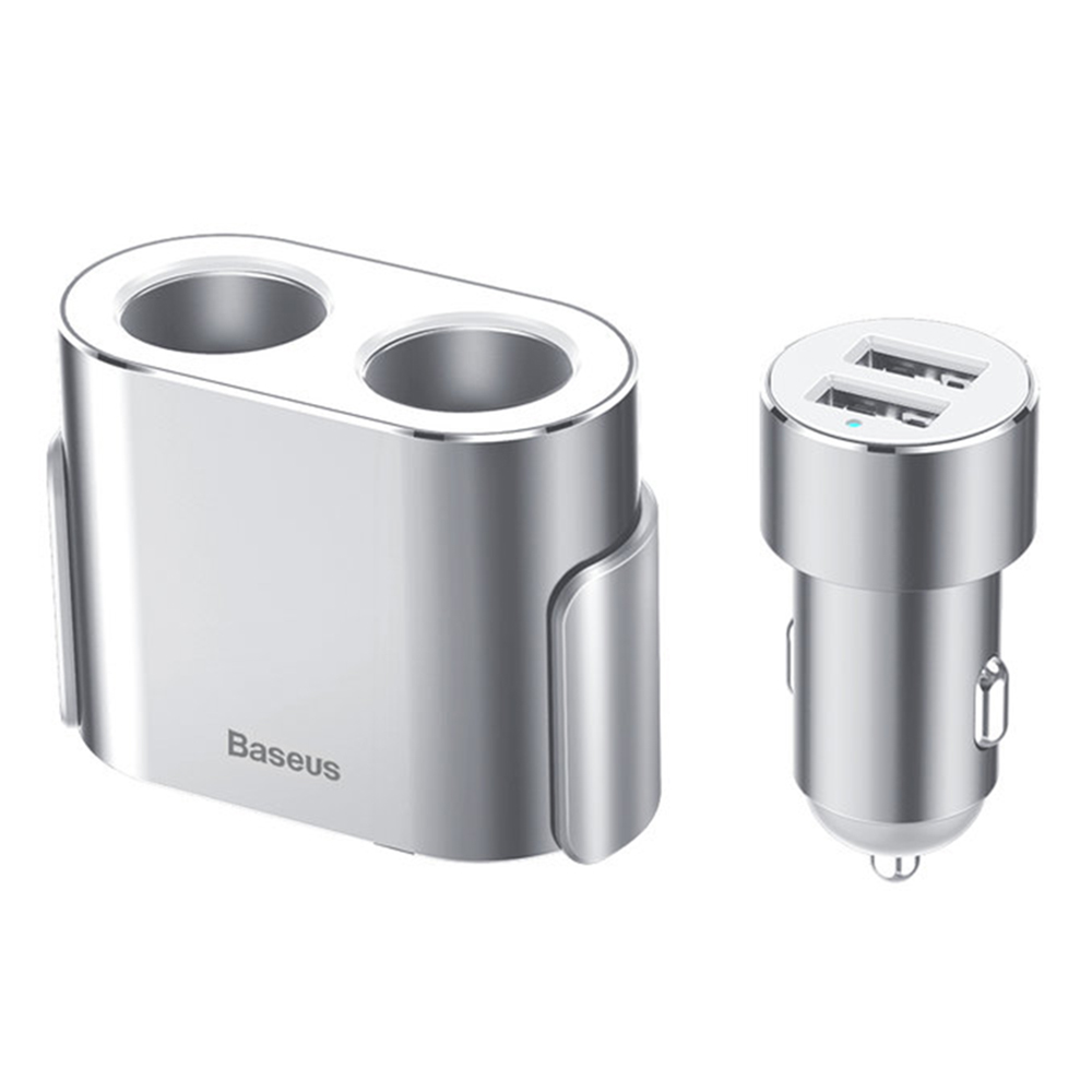 Зарядно за кола 2xUSB, 2x USB, 2x запалка, 95W - Baseus (CRDYQ-0S) - сребристо