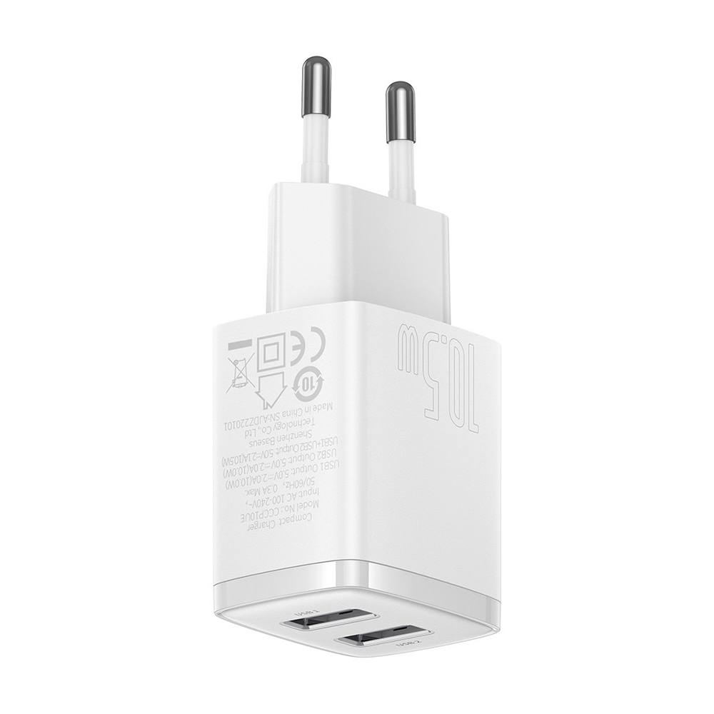 Букса за зарядно 2xUSB 10.5W - Baseus (CCXJ010202) - Бяла