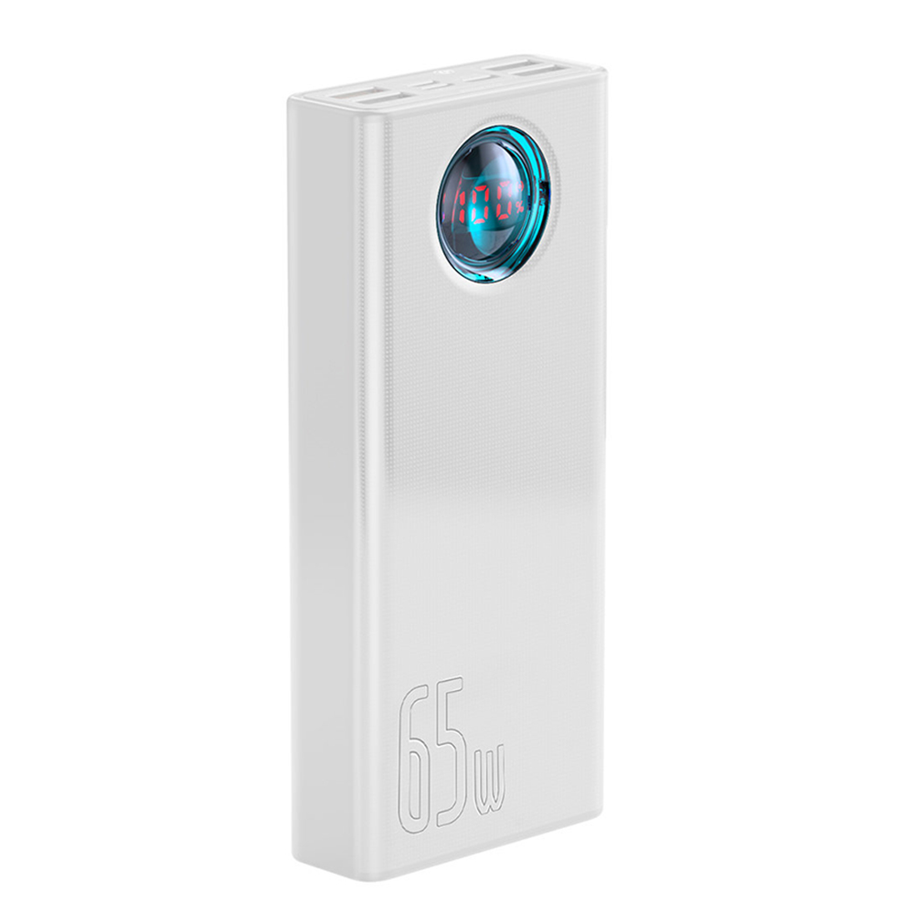 Външен батериен пакет 4x USB, Type-C, Lighting, Micro-USB, Fast Charge, 65W, 30000mAh - Baseus Amblight (PPLG000102) - Бял