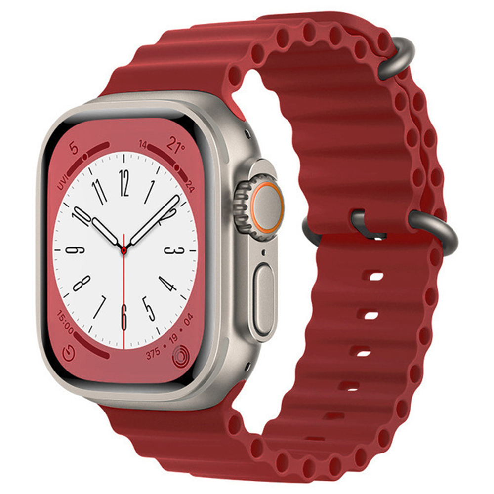 Каишка за Apple Watch 1/2/3/3/4/4/5/5/5/6/6/7/8/7/8/9/9/10/10/11/SE/SE 2/SE 3 (38/40/41/42 мм) - Каишка за часовник Techsuit (W038) - винено червено